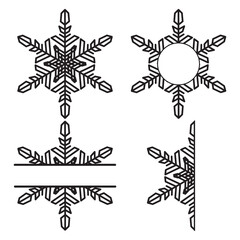Snowflake monogram isolateed on white background. Boho festive ornament template. Stencil for scrapbooking, for greeting card, banner.