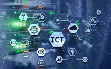 Information and Communications Technology Project 2020. Supercomputer Blurred Background.