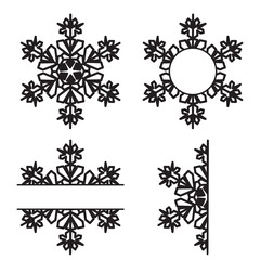 Snowflakes cutout set isolated on white background. Flat winter snow icons, silhouette. Christmas element for fesstive banner, greeting cards. Laser cut ornament.