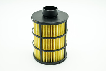 Close-up view of the fuel filter on a white background