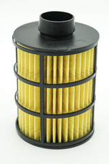 Close-up view of the fuel filter on a white background