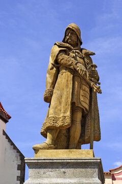 Jan Zizka Monument on main square of Tabor city. The historic core is an urban conservation area. It is the regional center of tourism. Czech Republic