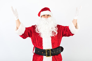 Fototapeta na wymiar Santa Claus gesturing on white background. Christmas concept