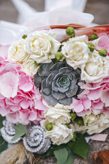 wedding bridal bouquet, fashion wedding trend. Bridesmaid's bouquets, wedding bouquets close up. Stylish wedding.