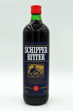 Amsterdam, The Netherlands-  December 10, 2017:  Bottle of Schiperbitter, a typical Dutch Herbal Bitter liqueur.