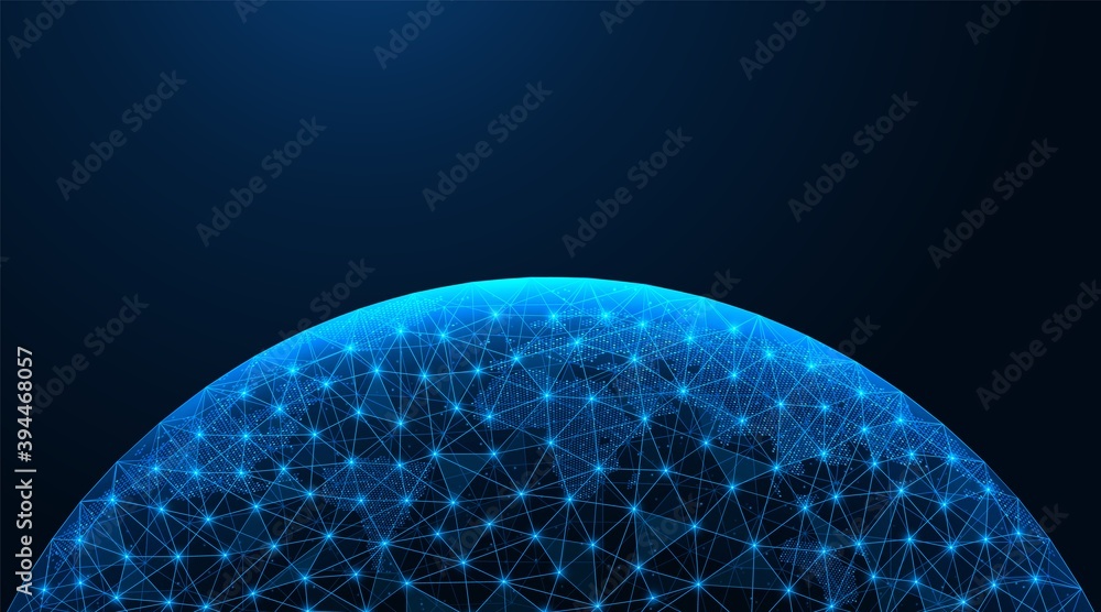 Wall mural digital global network. data exchange technology. world map. low-poly construction of concatenated l