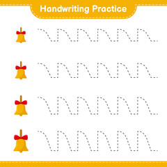 Handwriting practice. Tracing lines of Golden Christmas Bells. Educational children game, printable worksheet, vector illustration