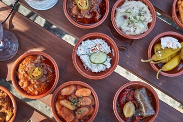 Tapas served at a restaurant with a variety of small plates