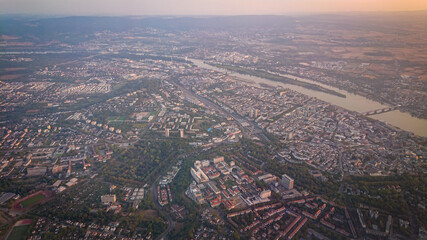 View of the outskirts of Frankfurt am Main (Germany) from the windows of the plane during landing