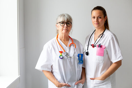 Two female doctors looking at camera, Sweden