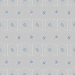 New Year's winter geometric pattern with squares, lines and snowflakes in gray and lilac colors