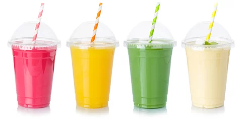 Deurstickers Collection of fruit juice straw drink drinks in a cup healthy eating isolated on white © Markus Mainka