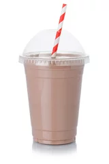 Türaufkleber Chocolate milk shake milkshake in a cup straw isolated on white © Markus Mainka
