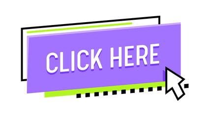 Click Here Banner with Mouse Pointer and Abstract Shapes. Internet Promotion, Button to Enter on Web Page, Promo Icon