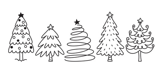 Cute Christmas tree hand drawn doodles vector illustration.
