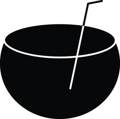 Drinks line icon for straw and coconut