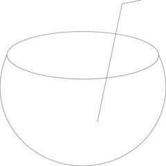 Drinks line icon for straw and coconut