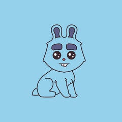 Cartoon cute funny blue bunny sitting vector illustration