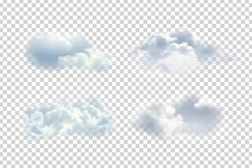 Vector set of realistic isolated cloud for template decoration and covering on the transparent background. Concept of storm and cloudscape.