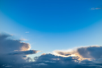 Naklejka na ściany i meble Dawn sky, sunbeams and dreams, morning panorama.