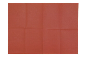  blank sheet of red-brown paper with folds vertically and horizontally. White isolate.