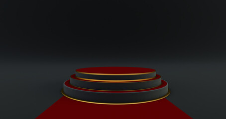 3d rendering of red and black pedestal isolated on black background, luxury minimalist mockup