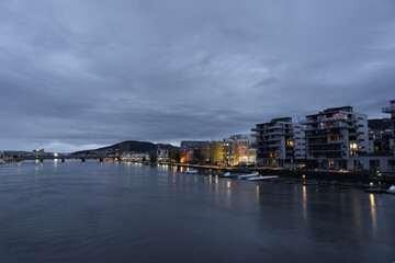 Drammen city night view in Norway.