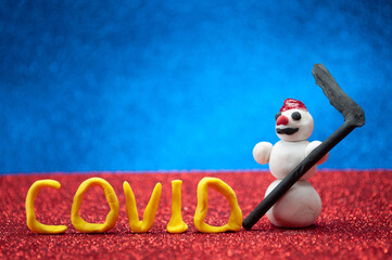 A snowman is fighting a covid19 pandemic
