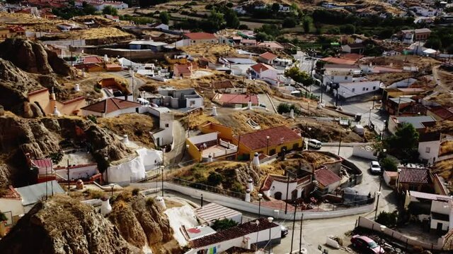 Aerial view of underground dwellings district in Spanish city of Guadix, Andalusia