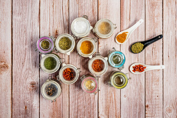 Overhead shot of spice jars