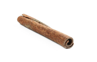 A single cinnamon stick isolated on white background. Aromatic seasoning for desserts