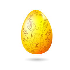 A golden egg with a rabbit. Happy Easter. Vector illustration