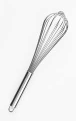 Silver eggbeater isolated on white background. Metallic kitchen tool