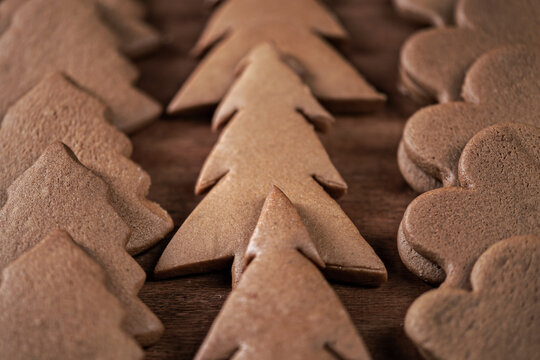 Various christmas gingerbread stars on dark table