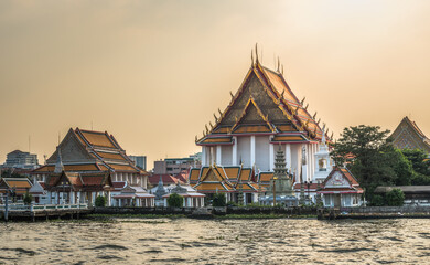 Temple in Bangkok, Thailand as Seen from Chao Phraya River