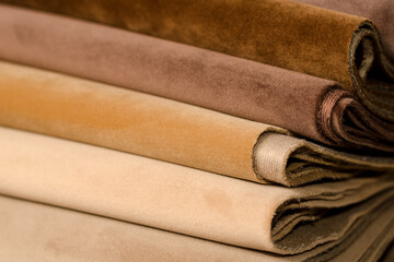Light Set Sail Champagne and grey colors velour textile samples.