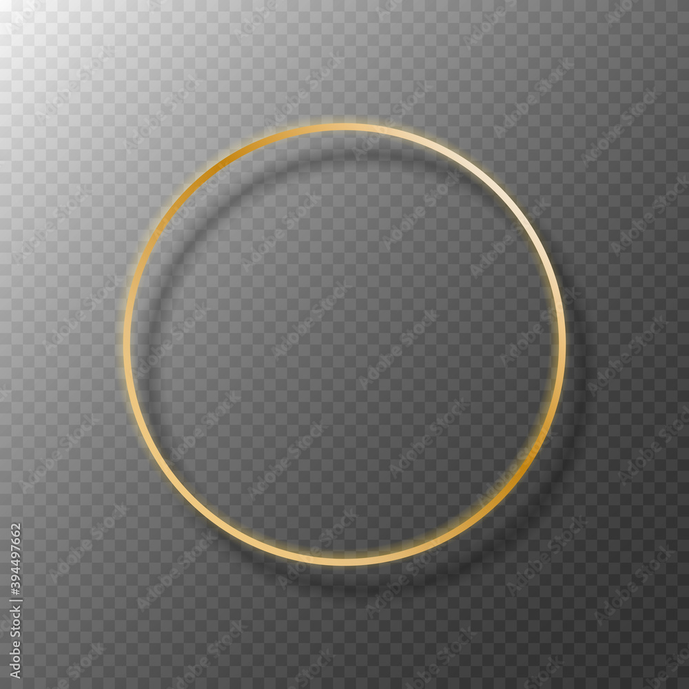 Poster gold circle frame with shiny borders on transparent background