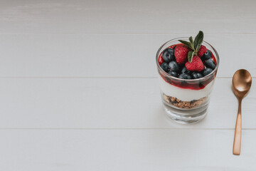Breakfast with fruit on a light background 