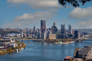 The skyline of Pittsburgh Pennsylvania as seen from Mount Washington