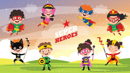 Plakat Little Funny Cartoon Superheroes Posing