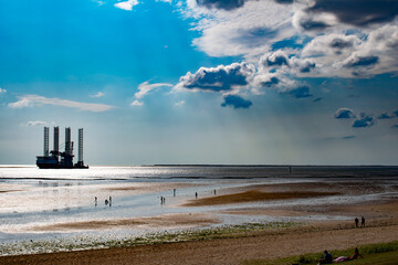 Panorama of Esbjerg oil harbor, Denmark, summer 2019