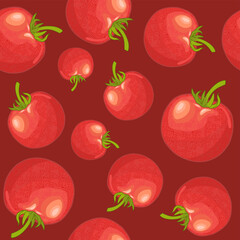 Abstract seamless pattern with tomatoes on red background