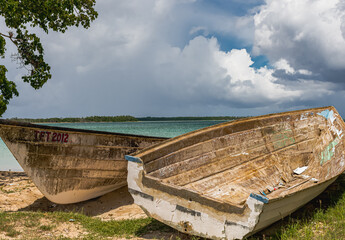 Old boats on the beach  Tobago