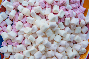 Sweet candy Marshmallow on plate to use as texture or background.