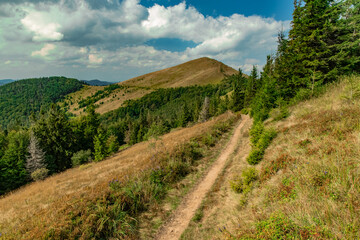 beautiful summer highland landscape nature photography scenic view of Carpathian mountain in Slovakia touristic hiking route in June clear weather day