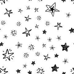 hand drawn stars seamless pattern. Doodle star texture. Sky and night background.