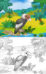 cartoon scene with wild animal bird vulture in nature - illustration