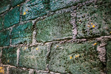 background of bricks painted in emerald-green shades
