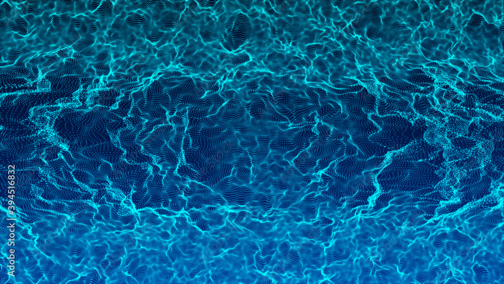 Poster wave 3d. wave of particles. abstract blue geometric background. big data visualization. data technol