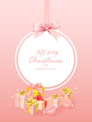 Merry christmas background composition in paper cut style color of pink.